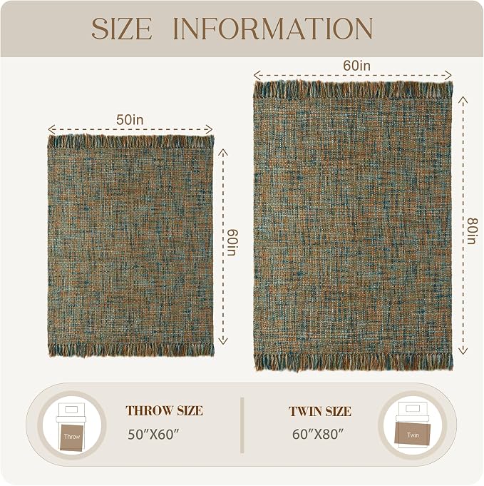 Multi-Color Cable Woven Throw Blanket for Couch - 60"X80" | Multicolored Boho Style,Super Soft Warm Cozy Chunky Blankets with Decorative Tassels for Bed and Sofa,Gold Green