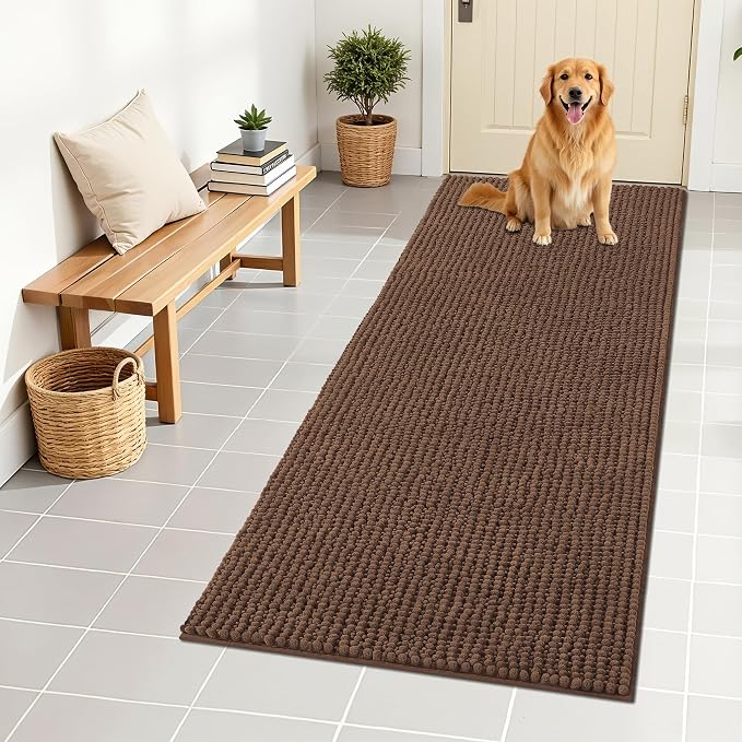 OLANLY Dog Door Mat for Muddy Paws 59x24, Extra Absorbent Chenille Mud Mat | Mocha, Absorbs Moisture and Dirt, Non-Slip Machine Washable Doormat, Quick-Drying Indoor Entryway Floor Mat for Dogs