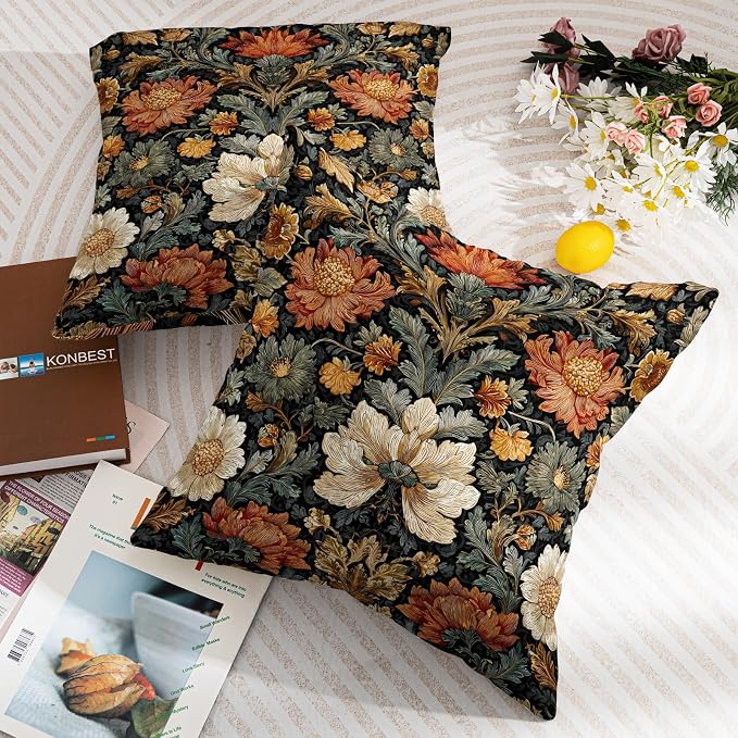 Vintage Floral Boho Pillow Covers 16X16 Inch Set of 2 Bohemian Abstract Botanical Flower Decorative Pillow Cases Spring Summer Cushion Case Farmhouse Home Decor for Sofa Couch