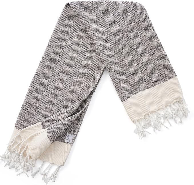 BAY LAUREL Turkish Hand Towel – Pack of 2 | Soft & Absorbent Decorative Towels for Bathroom, Hand, Face, Hair, Gym, Yoga, SPA, Kitchen & Tea | Boho Decor (Beige, Herringbone 16x40 Inches (Set of 2)