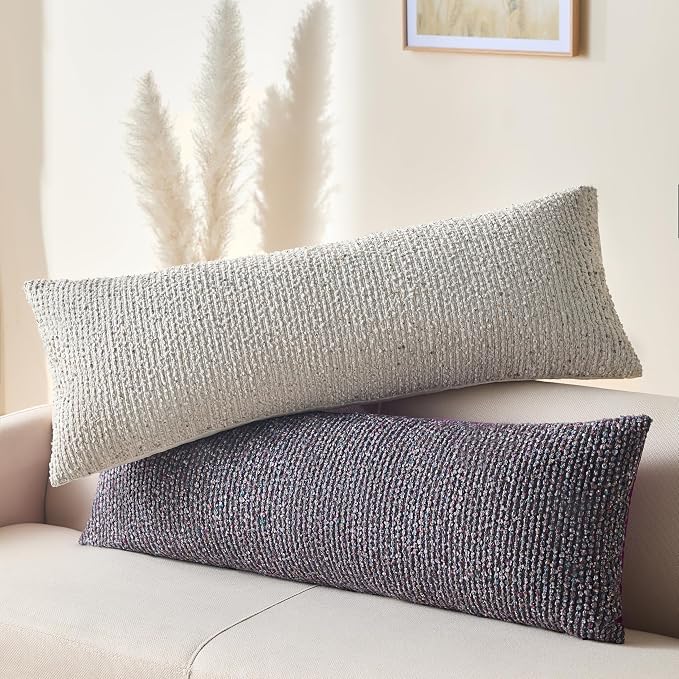 Allorry Soft Wool Decorative Throw Pillow Covers 14x36 Purple SY011E14 | Cozy Soft Touch,Neutral Textured Boho Cushion Covers for Modern Farmhouse Sofa Bedroom Living Room Decor