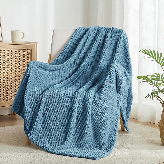 Exclusivo Mezcla Soft Waffle Fleece Bed Blanket Twin Size, Slate Blue | Lightweight Plush Blanket for Bed, Couch, Sofa, Cozy Fluffy Design for Bedroom, Guest Room, All Season, 60x80 Inches