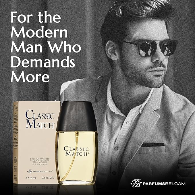 PB ParfumsBelcam Classic Match Eau de Toilette Spray for Men – Warm Oriental Scent with Bergamot, Nutmeg & Musk – Long-Lasting Cologne for Men, Affordable Luxury Signature Fragrance, 2.5 Fl Oz