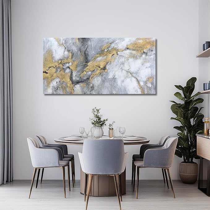 Belmrxne Abstract Wall Art for Living Room Large Grey and Gold Wall Decor Unique Canvas Painting Luxury Wall Prints Aesthetic Bedroom Hanging Artwork 29x58 Inches