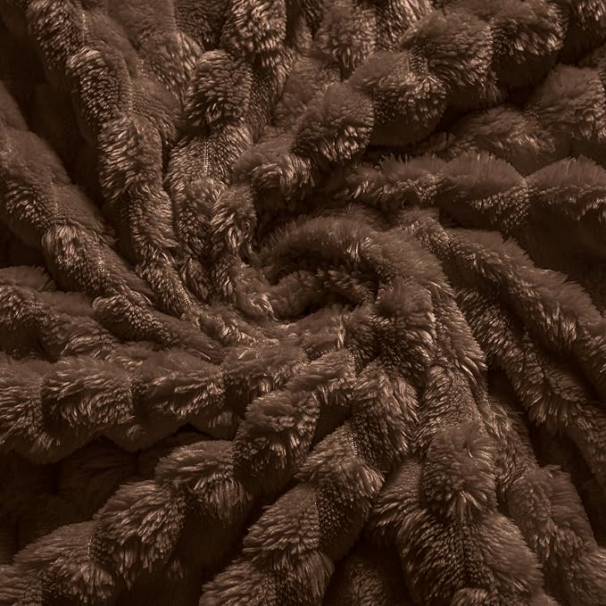 Vessia Flannel Fleece Throw Blanket(50x70 inch), 3D Jacquard Brown Fuzzy and Warm Blanket for Couch,Sofa,Bed,Chair, 300GSM Super Soft Touch Cozy Lightweight Throw for All-Season Home Decor