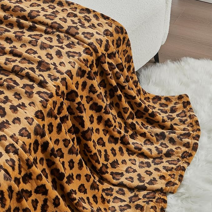 PLEASANT BOULEVARD | Leopard Throw Blanket Fleece, Premium Lightweight Cozy Warm Plush Microfiber Blanket for Couch Sofa and Bed (Dark Brown, Throw (50 x 60 inches))
