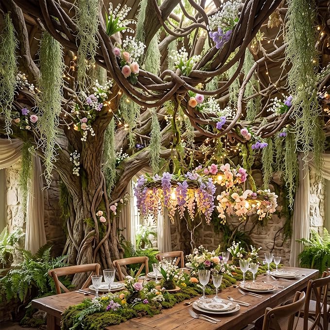 Hanging Green Spanish Moss Classroom Fairy Party Ceiling Decor | Artificial Vines for Safari Tropical Whimsical Wall Decor, Enchanted Indoor Outdoor Garden DIY Hanging Greenery