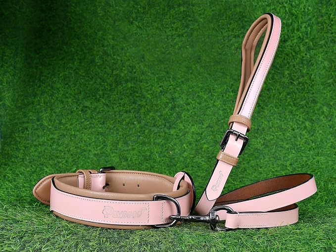 PAWSOFT® Airtag Leather Dog Collar for Medium Large and Extra Large Dog - Soft Padded, Heavy Duty Dog Collar Rust Proof Metal Buckle, Gift for Pets Size-XL (Fits Neck 21-25 inches) Pink
