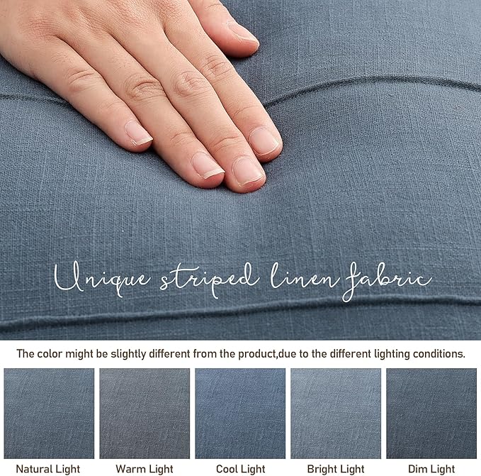 12x20 Pillow Covers Set of 2 Decorative Linen Lumbar Pillow Covers Solid handcrafted Striped Cushion Covers for Bed Soft Modern Farmhouse Neutral Pillowcase for Couch Bedroom Living Room (Slate Blue)
