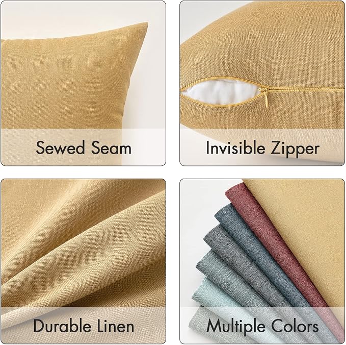 MIULEE Pack of 2 Decorative Linen Burlap Textured Pillow Covers Farmhouse Boho Accent Pillowcases Spring Home Decor for Couch Sofa Bedroom Living Room 18x18 Inch Mustard Yellow