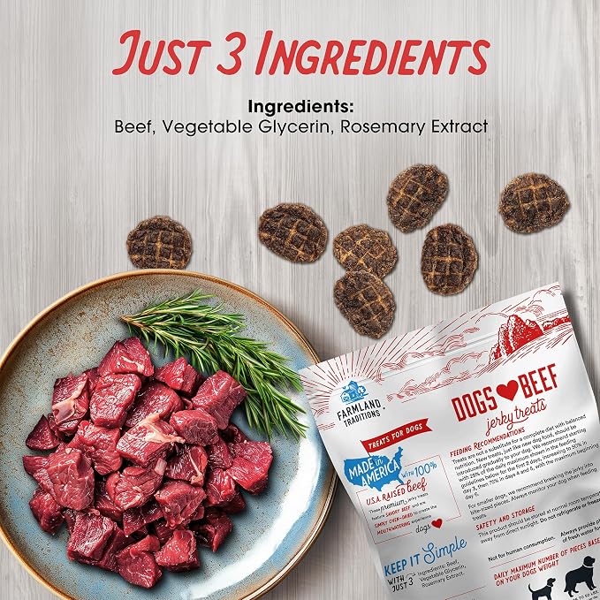 Farmland Traditions Dogs Love Beef Jerky Dog Treats with Only 3 Ingredients and No Fillers, 2.5 Pound (Pack of 1).