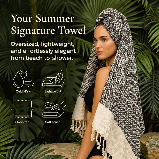 Madamelique Oversized Bath Towel 39"x71" - Pure Premium Cotton Large Bath Towel for Adults - Sand-Free, Ultra Soft & Absorbent, Quick Dry Bath Sheet for Spa, Pool, Travel - Black