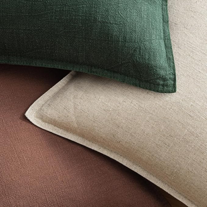 EMEMA Euro Sham Decorative Linen Throw Pillow Covers 24x24 Inch Green | Boho Farmhouse Neutral Couch Throw Pillows for Bed Pack of 2 Accent Pillowcase Modern Sofa Cushion Livingroom Home Decor