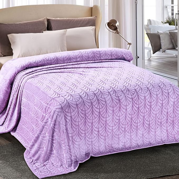 Whale Flotilla Soft Flannel Fleece Twin XL Size Blanket for Bed, Lilac | 90"x66" Cozy Lightweight Breathable Coverlet, Plush Fluffy Bedspread, Vintage Pattern Decorative Blanket for Dorm, All Season