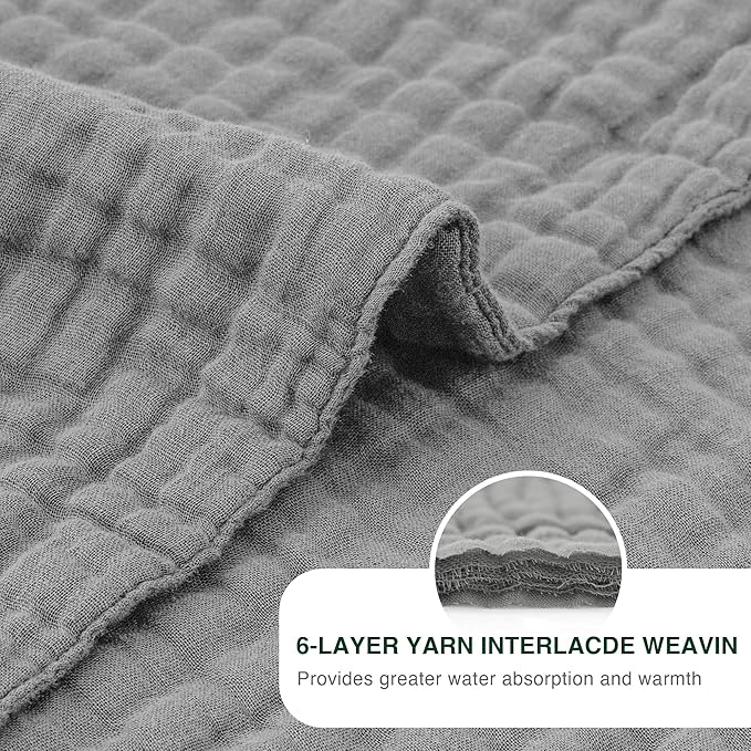 Love's cabin 100% Cotton Muslin Blanket, 6 Layer Lightweight Breathable Gauze Throw Blanket 50 x 60 Inches, Soft All Season Blanket for Couch, Bed, Sofa, Medium Grey