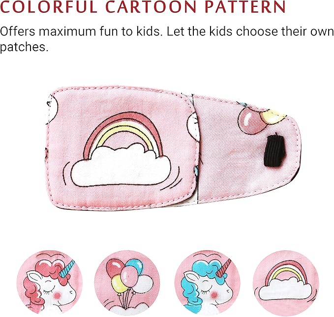 Astropic Cotton & Silk Eye Patch for Kids Glasses (Left Eye, Rainbow)