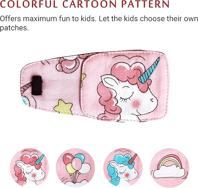 Astropic Cotton & Silk Eye Patch for Kids Glasses (Right Eye, Pink Hair Unicorn)