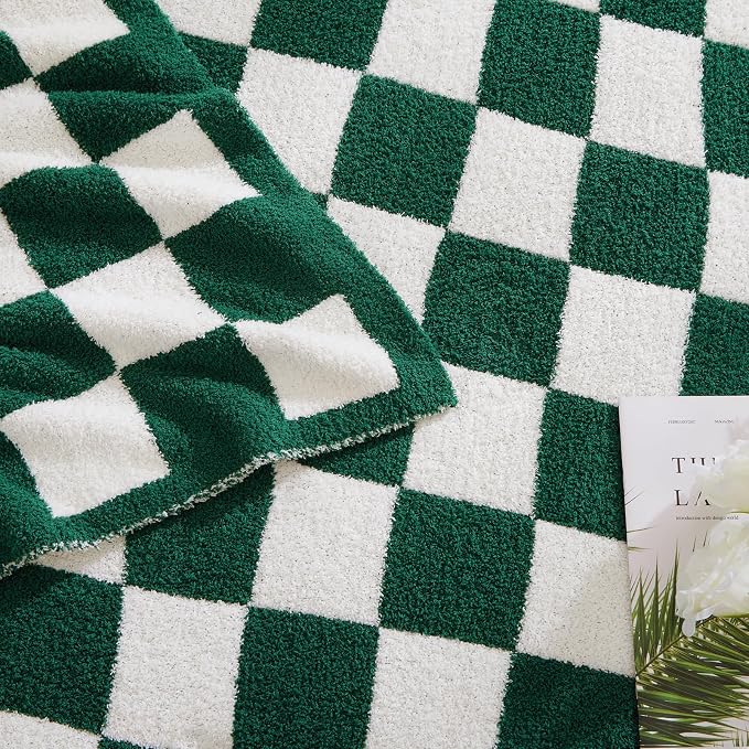 Soft Twin Size Checkered Blanket for Bed-Cozy Knitted Blankets | Lightweight Fluffy Warm Decor for Women, Mom, Her & Girls, Sofa, Chair, Couch, 60x80in, Avocado Green