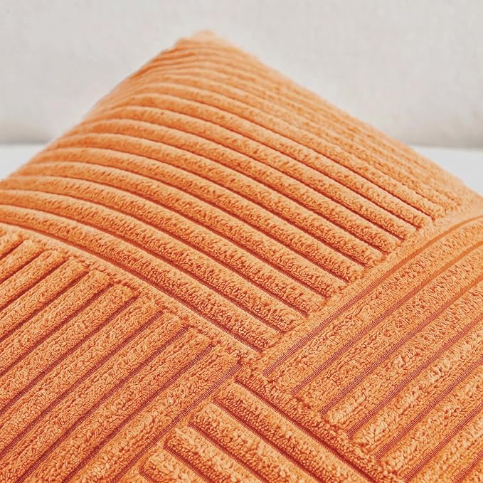 Fancy Homi 2 Packs Orange Lumbar Decorative Throw Pillow Covers 14x22 Inch for Living Room Couch Bed Sofa, Farmhouse Boho Home Decor, Soft Striped Corduroy Rectangle Accent Cushion Case 35x55 cm
