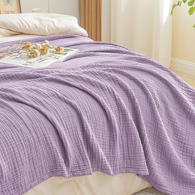 EMME Muslin Blankets for Adults Throw Blanket for Couch Breathable Gauze Soft Lightweight Airy Lavender Throw XL 50" x 71"
