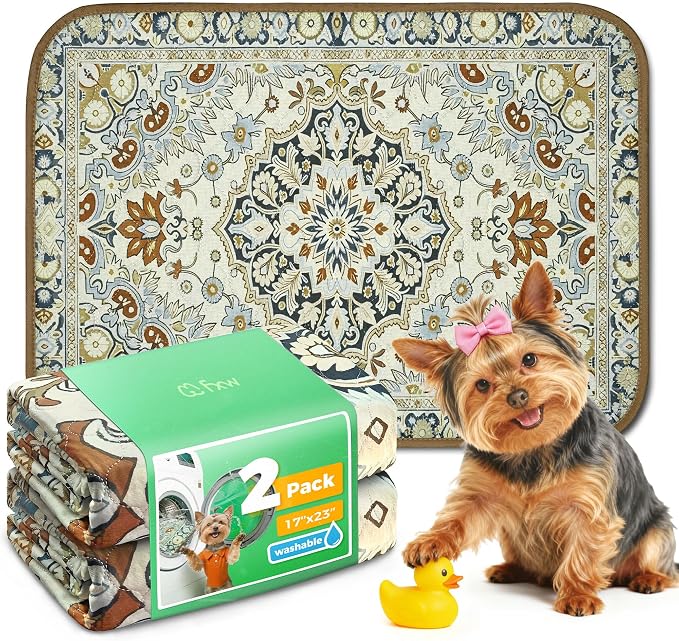 FXW Washable Pee Pads for Dogs, Super Absorbent, 17" x 23", 2 Packs | Machine washable, Non-slip backing