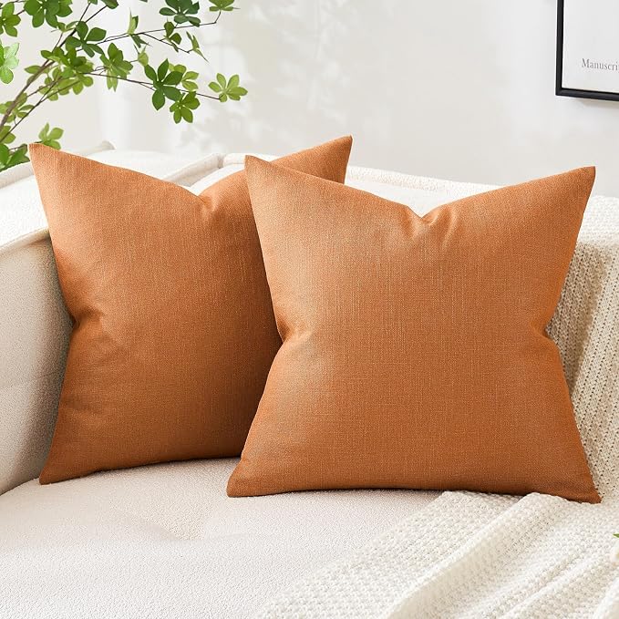 MIULEE Pack of 2 Decorative Linen Burlap Textured Pillow Covers Fall Farmhouse Boho Accent Pillowcases for Sofa Car Couch Bedroom Living Room Decor 20x20 Inch Burnt Orange