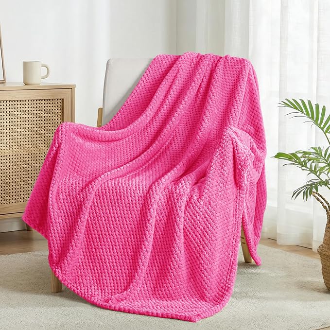 Exclusivo Mezcla Soft Waffle Fleece Bed Blanket King Size, Hot Pink | Lightweight Plush Blanket for Bed, Bedroom, Cozy Flannel with Waffle Texture, Stylish Home Decor, All Season, 104x90 Inches