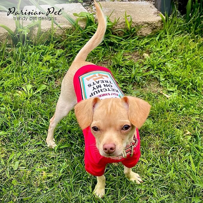 Parisian Pet Ketchup Dog Costume - 100% Cotton Red Dog Clothes for Medium Dogs Boys - Lightweight and Breathable Puppy Outfits - Funny Schitzu Clothes - Cute Pet Shirt - Stretchy T Shirt for Dogs
