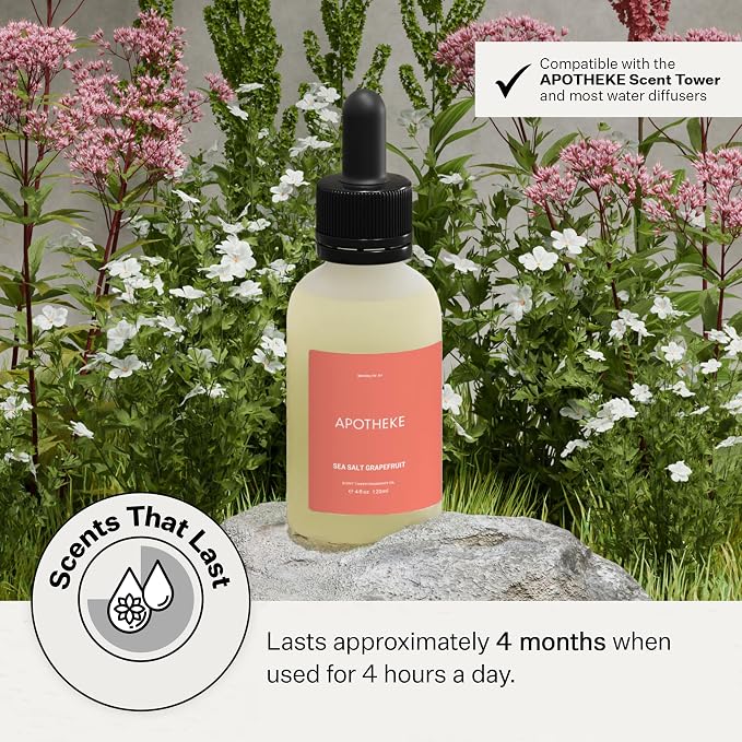 Apotheke Scent Tower Aromatherapy Diffuser Fragrance Refill, Sea Salt Grapefruit (120 ml) - Long-Lasting Perfume-Grade Essential Oil for Clean & Fresh Home, Office, Hotel & Large Rooms
