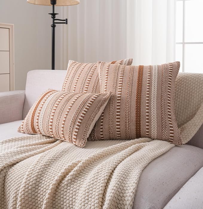 Cethom Boho Throw Pillow Covers 20x20 Inch Set of 2, Farmhouse Decorative Couch Pillow Cases, Brown Accent Pillows of Bed, Sofa Bedroom Living Room Home Decor Cushion Cover