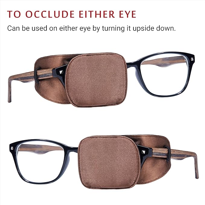 Astropic 2Pcs Silk Eye Patches for Adults Kids Glasses to Cover Either Eye (Medium, Brown)