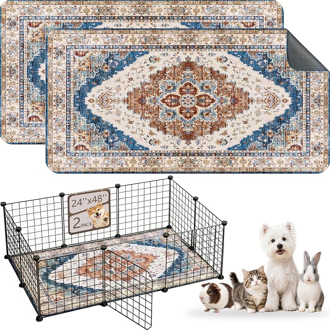 Washable Guinea Pig Pee Pads,Reusable Guinea Pig Cage Liner 2 Pack | Waterproof, Leak-Proof, Absorbent & Non-Slip, 24"x48" Bedding Potty Training Mat for Small Animal Rabbit Bunny Hamster Rat