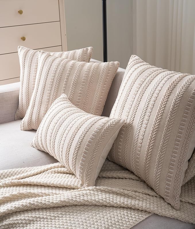 Cethom Boho Lumbar Pillow Covers 14x36 Long, Farmhouse Decorative Couch Pillow Cases, Beige Accent Pillows of Bed, Sofa Bedroom Living Room Home Decor Cushion Cover, Pack of 1
