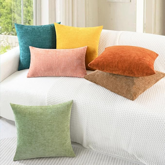 CaliTime Decorative Couch Throw Pillow Covers 18 X 18 Inches Teal | Pack of 2, Cozy Chenille Cushion Cases for Sofa Bed Living Room Farmhouse Home