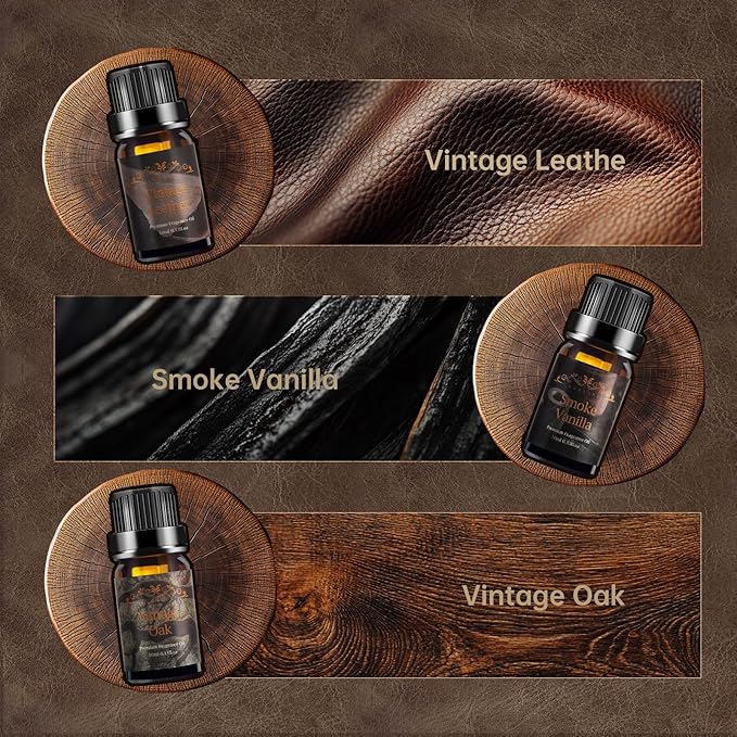 Men Essential Oils Set for Diffuser for Home, 6x10ml Masculine Fragrance Oils for Candle Making, Scented Oil Gift Set for Men, Mahogany, Sandalwood, Cologne, Smoke Vanilla, Leather