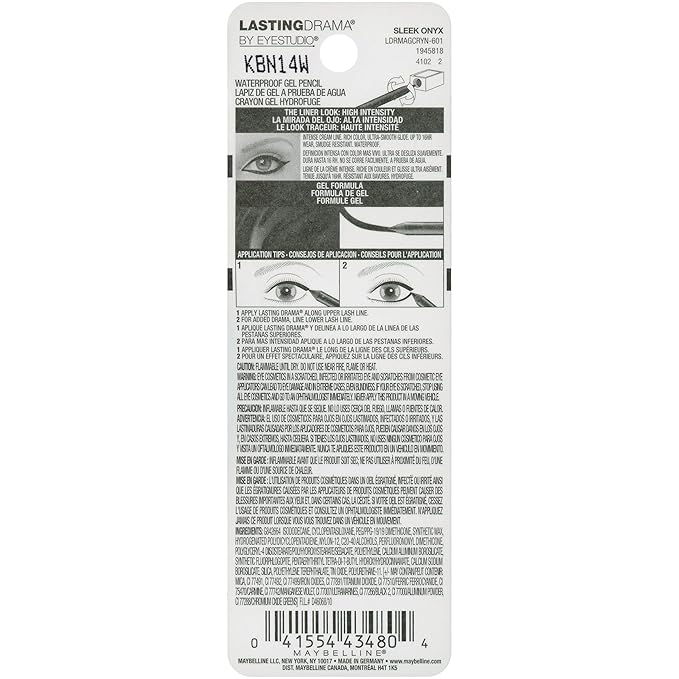 Maybelline Eyestudio Lasting Drama Waterproof Matte Gel Pencil Black Eyeliner Makeup, Sleek Onyx, 1 Count
