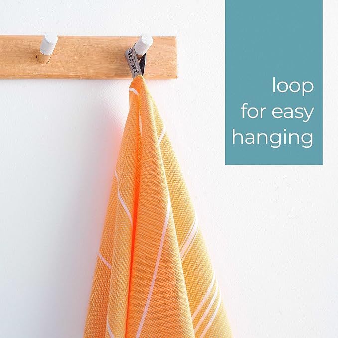Cacala 100% Turkish Cotton Kitchen Tea Towels, Highly Absorbent Luxury Soft Quick Drying Dish Towel with Hanging Loop for Gym, Yoga, Bath, Sports, Cleaning and Kitchen (23 x 36), Salmon