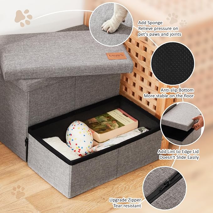 Love's cabin Dog Stairs for High Bed, Foldable Pet Stairs for Small Medium or Large Dogs Puppy with Storage for Bed or Couch, Cat Dog Steps Ramp with Zip up to 200 lbs, Solid Grey, 2 Steps