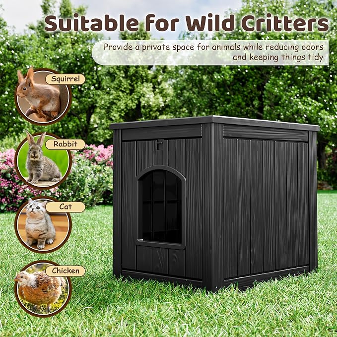KAMABOKO Cat Litter Box Enclosure, Waterproof Plastic Hidden Litter Box Furniture with Openable Door, Multi-Functional Cat Furniture for Living Room Bedroom (Black)