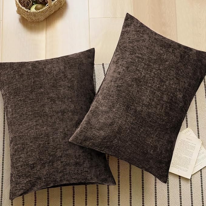 CaliTime Decorative Standard Throw Pillow Covers 26 X 20 Inches Coffee | Pack of 2, Cozy Chenille Cushion Cases for Sofa Bed Living Room Farmhouse Home