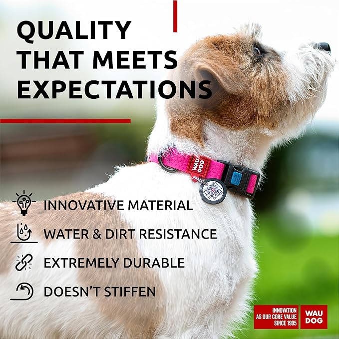 WAUDOG Waterproof Dog Collar - Adjustable Dog Collar for Large Dogs, Small and Medium Dogs - Heavy Duty Dog Collars with Durable Metal Clasp and QR Dog Tag - Boy & Girl Dog Collars