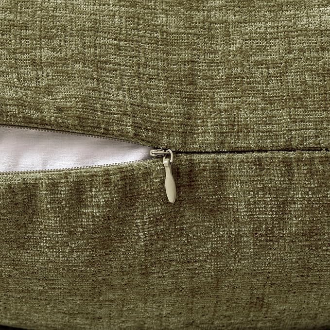 MIULEE Soft Chenille Lumbar Throw Pillow Covers Olive Green 12x20 Inch | Pack of 2, Modern Decor, Classic Decorative Pillows, Solid Dyed Cases, Boho Couch Cushion Covers for Sofa Bed Living Room