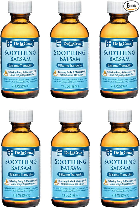 De La Cruz Soothing Balsam (Balsamo Tranquilo) Massage Oil - No Preservatives or Artificial Colors - Made in USA - 2 FL OZ (6 Bottles)