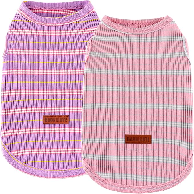 2Pack Dog Shirt Cotton Striped T-Shirts Stretchy Comfortable Pet Vest for Puppy and Cat Super Soft Dog Shirts Vest Sleeveless Breathable Basic Clothes for Small Medium Large Boy Girl Dogs