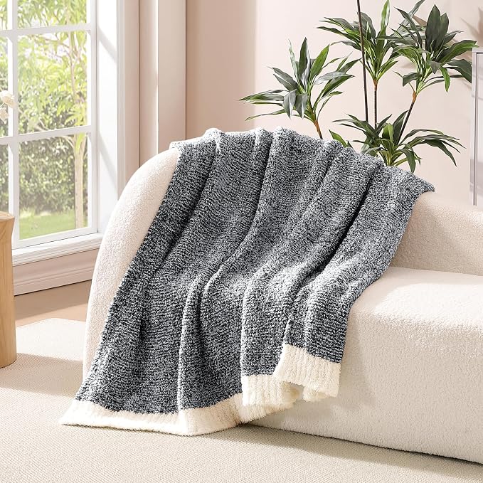 Soft Throw Blanket for Couch-Cozy Reversible Knitted Blankets | Lightweight Warm Fluffy Decor for Women, Mom, Her & Girls, Sofa, Chair, Bed, 50x60in, Cationic Dyeing Black