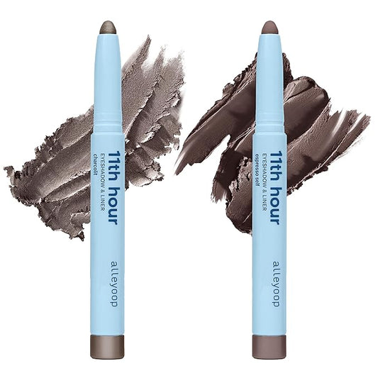 ALLEYOOP 11th Hour Cream Eyeshadow Sticks Bundle - Charcolit (Shimmer) & Espresso Self (Matte) - Waterproof, Smudge-Proof, Crease-Proof Eyeshadow for Over 11 Hours