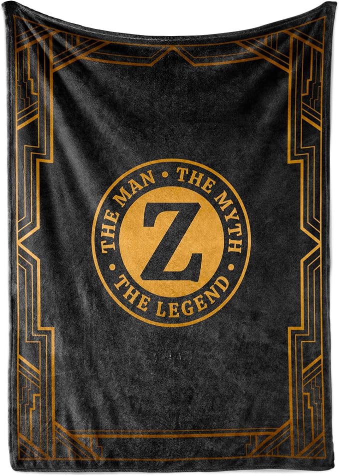 Gifts for Men, Initial Mens Blanket, Birthday Gift for Him, 50"x 65", Z | Soft 350 GSM flannel throw with initial legend design for dads, husbands and grandpas, ideal for birthdays or Christmas