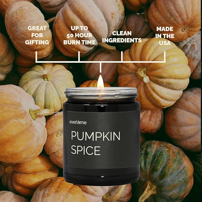 Premium Soy Wax Candle | Highly Scented Black Glass Jar Candles | Long Lasting, Clean Burn | 8 oz | Gifts for Man and Woman | Made in USA (Pumpkin Spice)