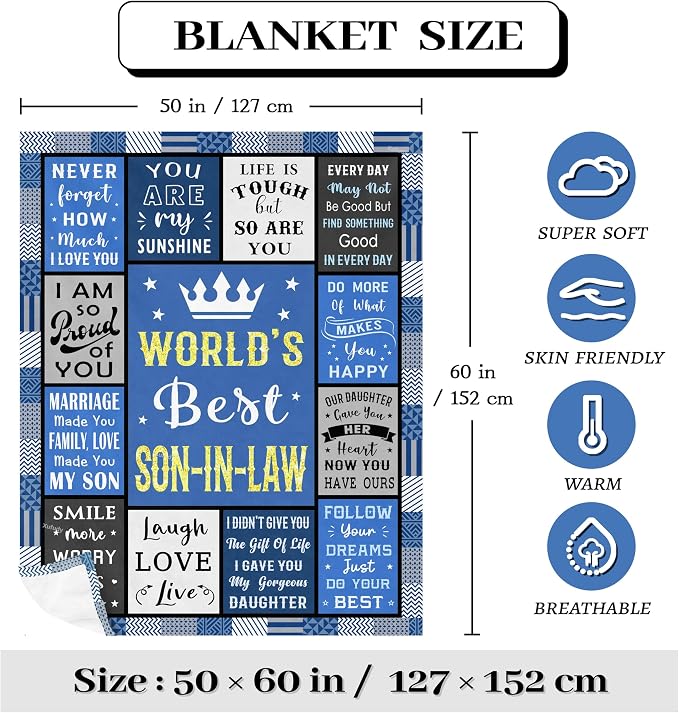 Son in Law Birthday Gifts for Son in Law from Mother in Law, Son-in-Law Blanket 60"x50"