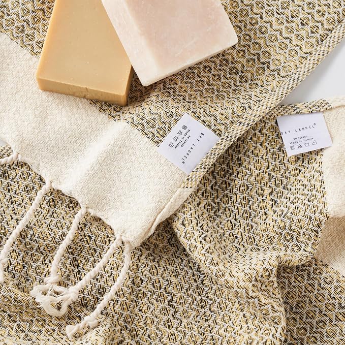 BAY LAUREL Turkish Hand Towel – Pack of 2 | Soft & Absorbent Decorative Towels for Bathroom, Hand, Face, Hair, Gym, Yoga, SPA, Kitchen & Tea | Boho Decor (Yellow, Diamond 15x26 Inches (Set of 2)